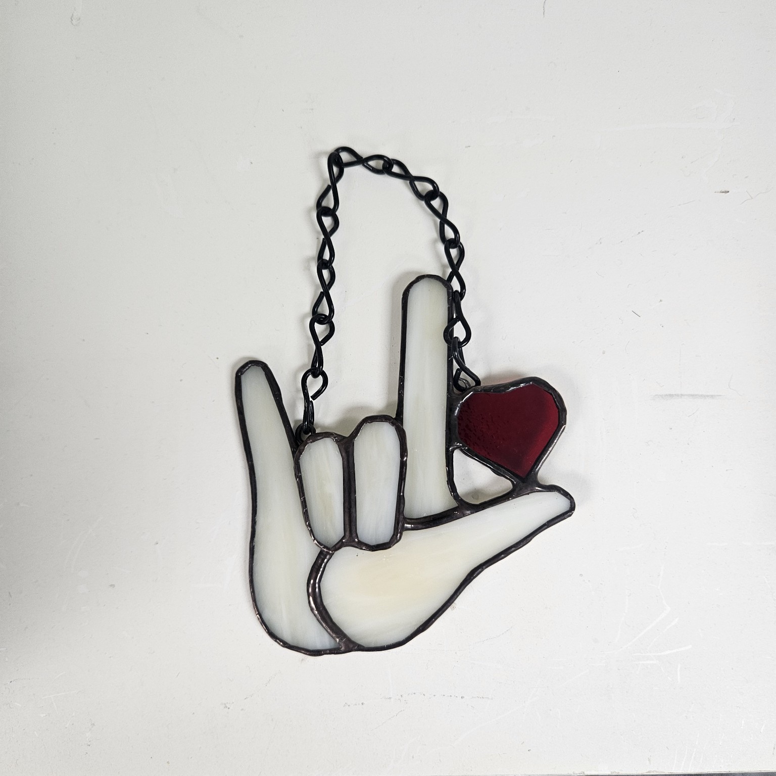 ASL love hand stained glass