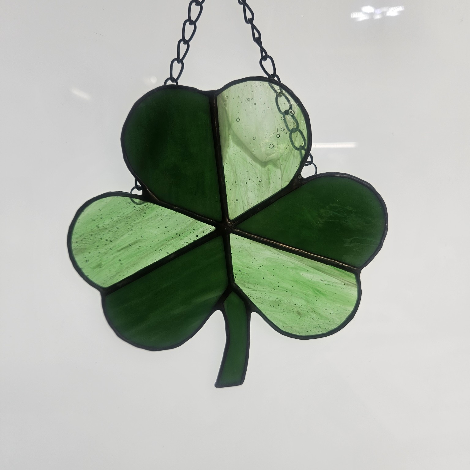 Green stained glass lucky clover