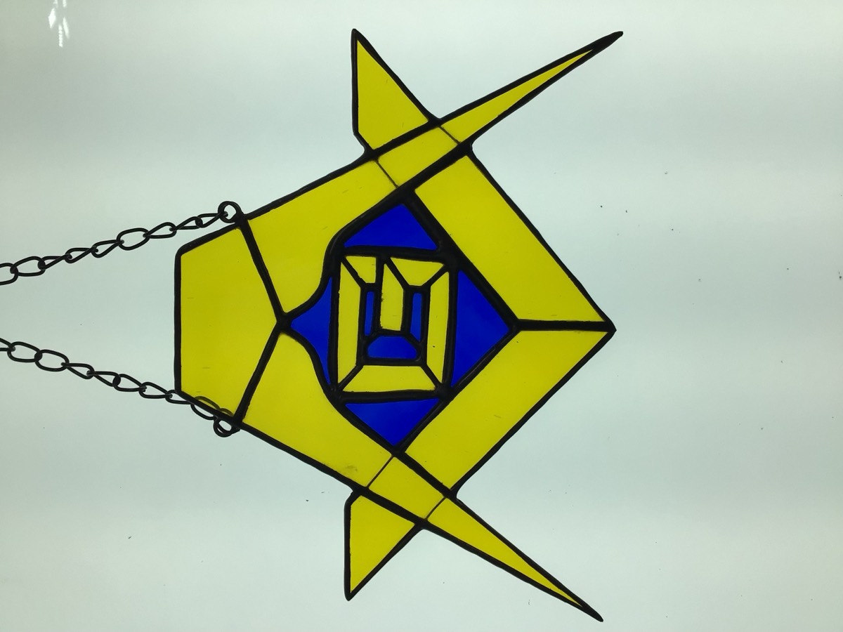 Masonic square and compass stained glass emblem