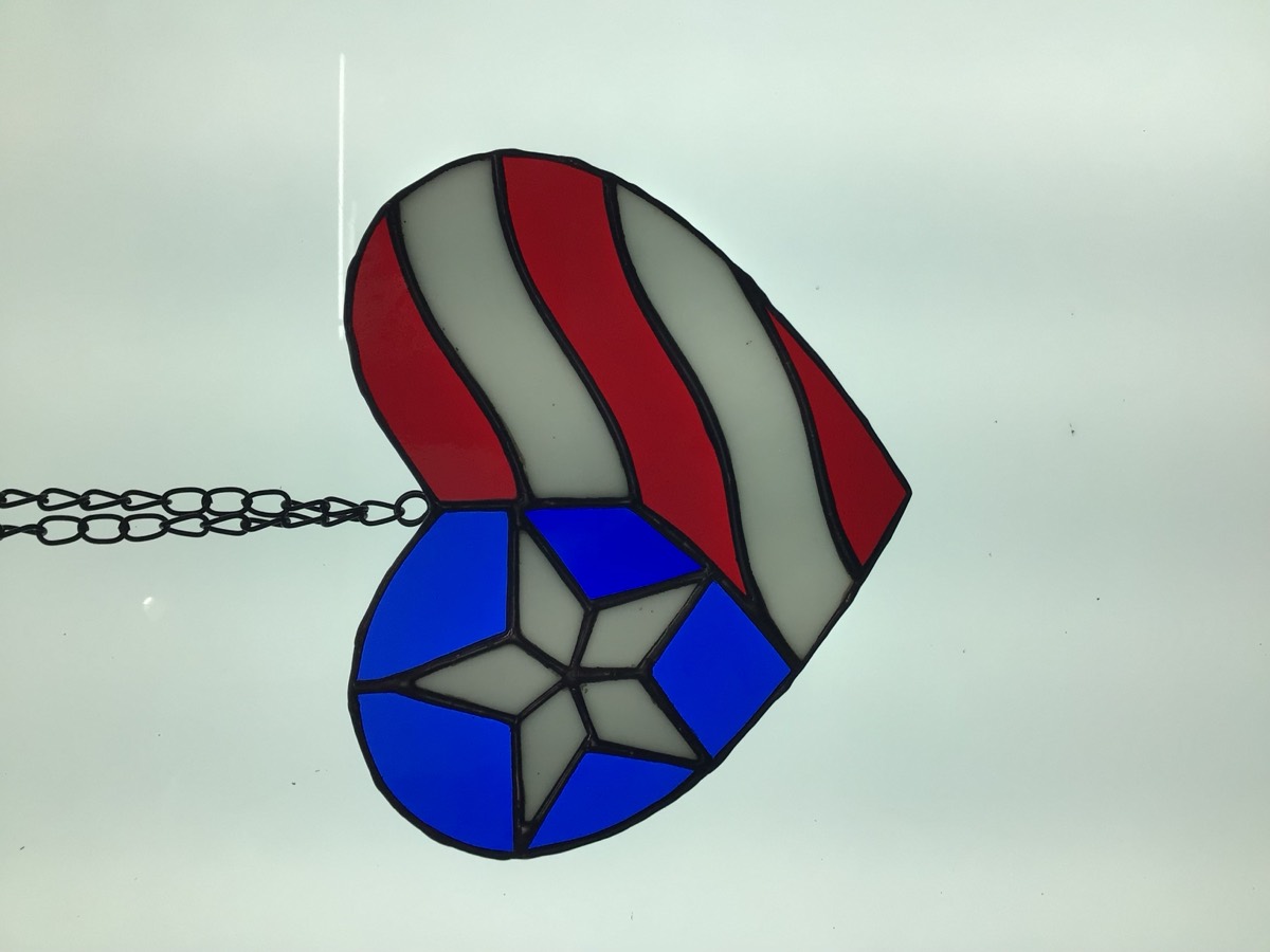 American flag stained glass heart
